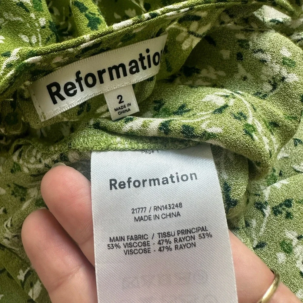 Reformation Noha Mini Dress Green Floral Square Neck Sleeveless Front Slit 2 - Picture 9 of 12